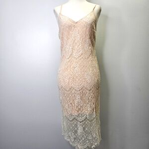 V Neck Lace Overlay Strap Dress